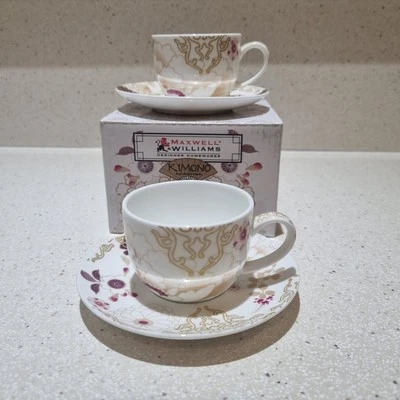 Maxwell Williams Kimono White 2 Demi Cups & Saucers 100ml New In Box