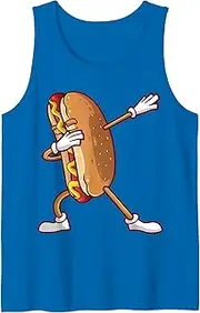 [Generic] Cute Dabbing Hot Dog Design Dancing Food Tank Top T-Shirt for Men Crew Neck Tee Shirt