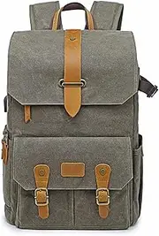 BLBMTCBCAG Vintage Batik Canvas + Leather Camera Bag Outdoor Travel Large Capacity Backpack with Padded Photography DSLR Camera Bag Fit for Canon Fit for Nikon Fit for Sony Camera Protection(Green)