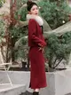 九江羽絨服女秋冬2023新款紅色結婚訂婚禮服小香風套裝連衣裙爆款-kby科貝