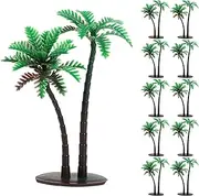 15pcs Mini Artificial Coconut Palm Trees with Base 10cm Tropical Decor for Cake Landscaping Indoor Crafts Summer Party Plastic Green Plants