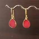 Unique Design Red Sugar Druzy Gold Electroplated Pear Shape Drop Dangle Earrings