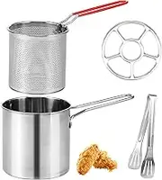 Deep Fryer Pot, 304 Stainless Steel Frying Pan with Strainer Basket and Riveted Handle, Japanese Tempura Fryer Deep Fryers Frying Pot for Frying Fish Shrimp Chicken and Fries (C)