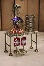 [HIMMART] Handmade Multicolour Antique Handicraft Sitting Tribal Doll Pen and Card Holder Table Decorative Product.