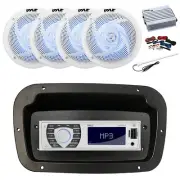 Pyle Marine Radio, Adapter,Spa Bezel,Antenna,Amp,Kit, 4x 5.25" LED White Speaker