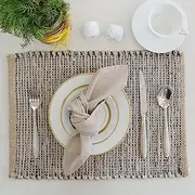 Chardin home | Natural Jute Placemats Set of 4 | 13x19 Inch. Rustic Farmhouse Place mats | Table mats Colors - Natural Jute and Grey