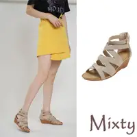 在飛比找momo購物網優惠-【MIXTY】坡跟涼鞋 交叉涼鞋/復古歐美時尚純色交叉帶造型