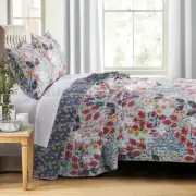 NEW! ~ COZY CHIC COUNTRY COTTAGE SHABBY RED YELLOW BLUE FLORAL LEAF QUILT SET