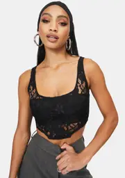 [4TH & RECKLESS] Black Heaven Lace Corset Crop Top