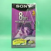 Sony 3 Pack VHS Tapes Blank Premium Grade T-160VL 8hr VCR Video Cassette NEW OB