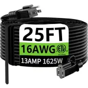 Indoor Outdoor Black Extension Cord 25 ft Waterproof, 16/3 Gauge Flexible Col...