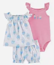 Carters 3 Piece SET 3 Month Baby Girl Ice cream Cone Summer Spring NWT