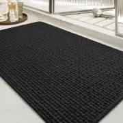 tchidio Soft Chenille Bath Mat-Super Absorbent Bathroom Mat Quick 17"*28" Black
