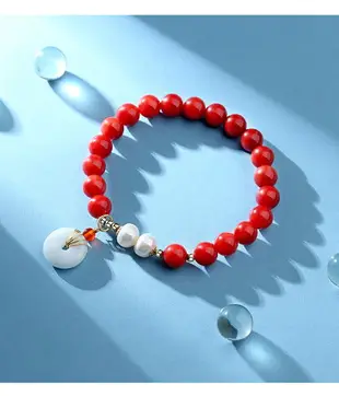 CAROMAY紅玉髓平安扣手鏈女新年好運紅色手串新款淡水珍珠手飾品