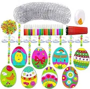 Easter Egg Suncatcher Ornaments DIY Window Paint Art Craft Kits, 24pcs Easter Egg Sun Catcher Art Craft Decorations for Classroom Art Project Party Favors Easter Spring Activities Gift