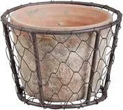 Esschert Design AT10 Aged Terracotta Single Pot with Metal Basket with Handle, Light Brown