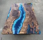 Ocean Wave Epoxy Resin Center Sofa Coffee Table Natural Acacia Wooden Table Top