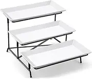 YALLOVE 3 Tiered Serving Platters Ceramics Dessert Cake Display Stand, White Food Display Stands for Buffet, Party Food Tray Set（Black）