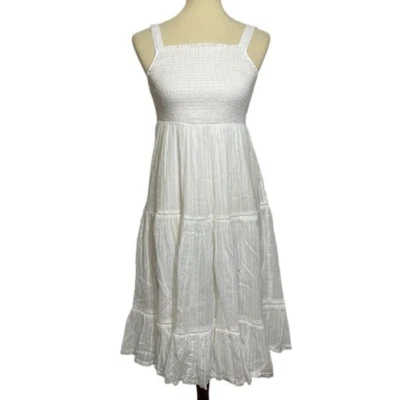 Joie Smocked Crochet Trim Tiered MIDI Dress Women's Sz Xs