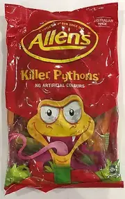 907649 1kg BULK BAG OF LOLLIES - ALLEN'S FAMOUS KILLER PYTHONS! - AUS MADE!!