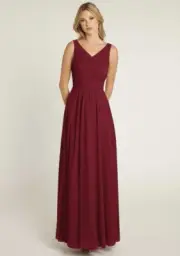 New AZAZIE PIERRETTE Burgundy A-Line Pleated Chiffon Dress A14 Bridesmaid