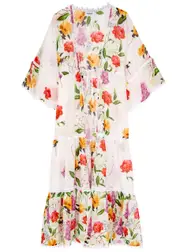 Charo Ruiz Gerba Floral-print Cotton-blend Kaftan - White - XS XS