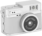 Jectse Vintage Digital Camera with 128GB Card, 1080P Micro Mini Keychain Camera with 0.96 Inch Color Screen, Tiny Compact Pocket Video Recorder with LED Fill Light (White)
