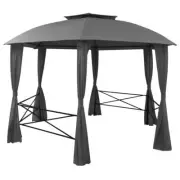Patio Gazebo With Drapes Hexagonal Wedding Party Tent 3.6m Deluxe Garden Marquee