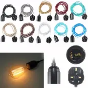 4M E27 Vintage Twisted Fabric Cable UK Plug In Pendant Lamp Light Bulb Holder Socket 24 BLACK