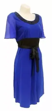Diana Ferrari Cora Blue Dress Size SMALL Sequin Neck Tie Waist RRP$180