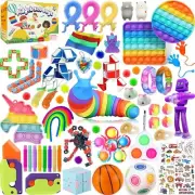 80 Pack Fidget Toys Set,Pop It Relieves Stress and Anxiety Sensory Fidget Toy fo