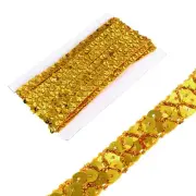 0.6 Inch x 7 Yards Sequins Trim Flat Gold Tone Sequin Ribbon Trim Strip