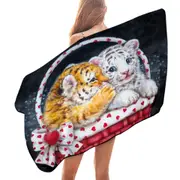 Adorable Animals Art for Kids Whisper Tiger Cub Microfiber Beach Towel