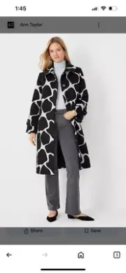 NEW Ann Taylor Wool Blend Car Coat Animal Print Black White Size Small