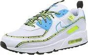[Nike] Men's Air Max 90 SE Running Shoe, White/Blue Fury-Black-Volt, 7 UK