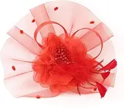 [COLLBATH] Floral Hair Clip Headdress for Women Elegant Mesh Headband Fascinator for Wedding Evening Party Special Occasions Red Lightweight Durable Design