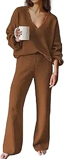 [GOLDSTITCH] Women's Two Piece Outfits Sweater Sets Long Sleeve Knit Pullover and Wide Leg Pants Sweatsuit