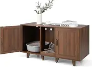 2-Door Cat Litter Box Enclosure, Large Stackable Hidden Privacy Cat Washroom Furniture Cabinet w/Winding Entry & Scratching Board for 2 Cats, Indoor Cat House TV Stand Side Table, Brown/Gray (Coffee)
