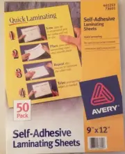 NEW IN BOX AVERY Self-Adhesive Laminating Sheets 9"x12" 50 pack 461253 73601