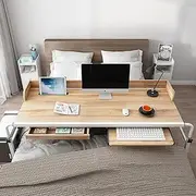 55 inches Mobile Overbed Table Laptop Cart, Nursing Table, Computer Table with Drawer, Keyboard Tray and PC Stand, Adjustable Height and Width Hospital Cross Bed Table,Natural