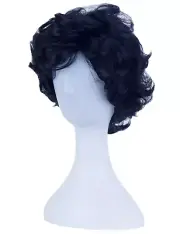 Men's Short Curly Black Wig Halloween Costume Party Fluffy Wig ~NEW~
