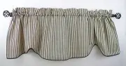 Valance Waverly Ticking Black Stripe Rod Pocket Scalloped Edge Corded Piping