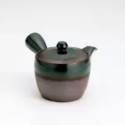 Banko-yaki Kyusu teapot - Stripe Oribe - 350cc/ml - deru ami stainless steel net