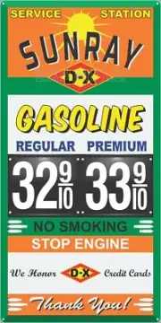 DX SUNRAY GAS STATION PRICE PER GALLON OLD PUMP SIGN REMAKE ALUMINUM SIZE OPTION