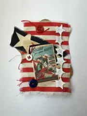 Handmade Altered Paperclip Embellishments Junk Journal Ephemera. Patriotic Navy