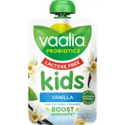 Vaalia Kids Probiotic Yoghurt Pouch Lactose Free Vanilla 140g
