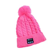 Bluetooth Beanie Ball Knit Cap Wireless Headphones Call Music Stereo Bluetooth Hat Music Headset Knit Cap-Pink