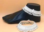 Indian Silver Plated Oxidised Stone Designer Payal Pair / Body Jewelry