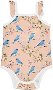 [FRODOTGV] Baby Girls' Cotton Bodysuit Soft Indigo Birds Peach Flowers Toddler Sleeveless Clothes for Toddler 6M, Peach Flowers