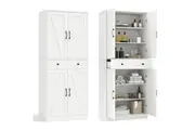 Giantex 183cm Tall Kitchen Pantry Modern Cupboard Cabinet w/Storage Drawer Versatile Storage White